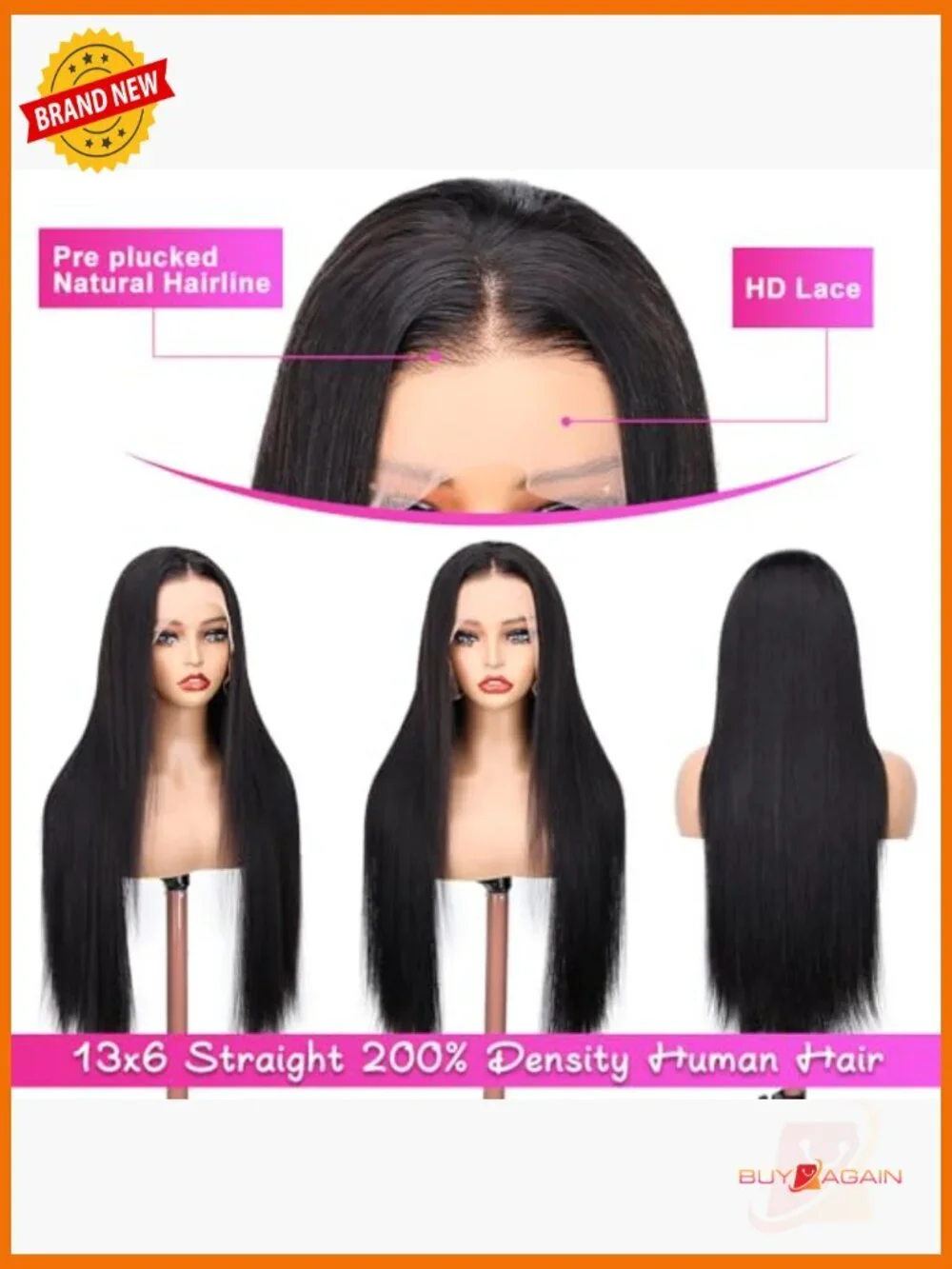 13x6 HD Lace Front Wig Straight Human Hair 200% Density Brazilian Virgin Hair